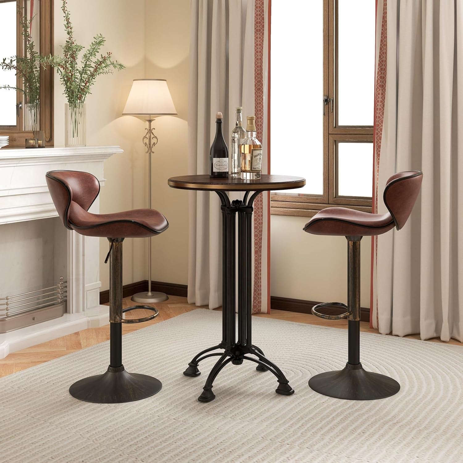 Set of 2 Barstools, Swivel Bar Stool with Backrest, Footrest and Height Adjustable, Counter Barstool for Bar, Kitchen, Dining Room, Living Room and Bistro Pub (Dark Brown, Set of 2)-1