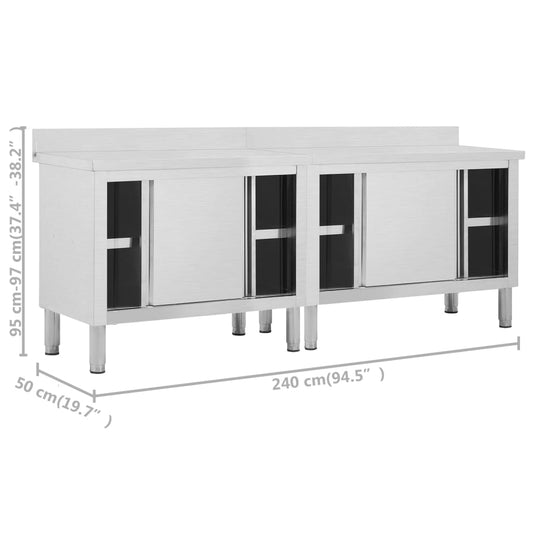 vidaXL Work Table with Sliding Doors Kitchen Cabinet Equipment Stainless Steel-0