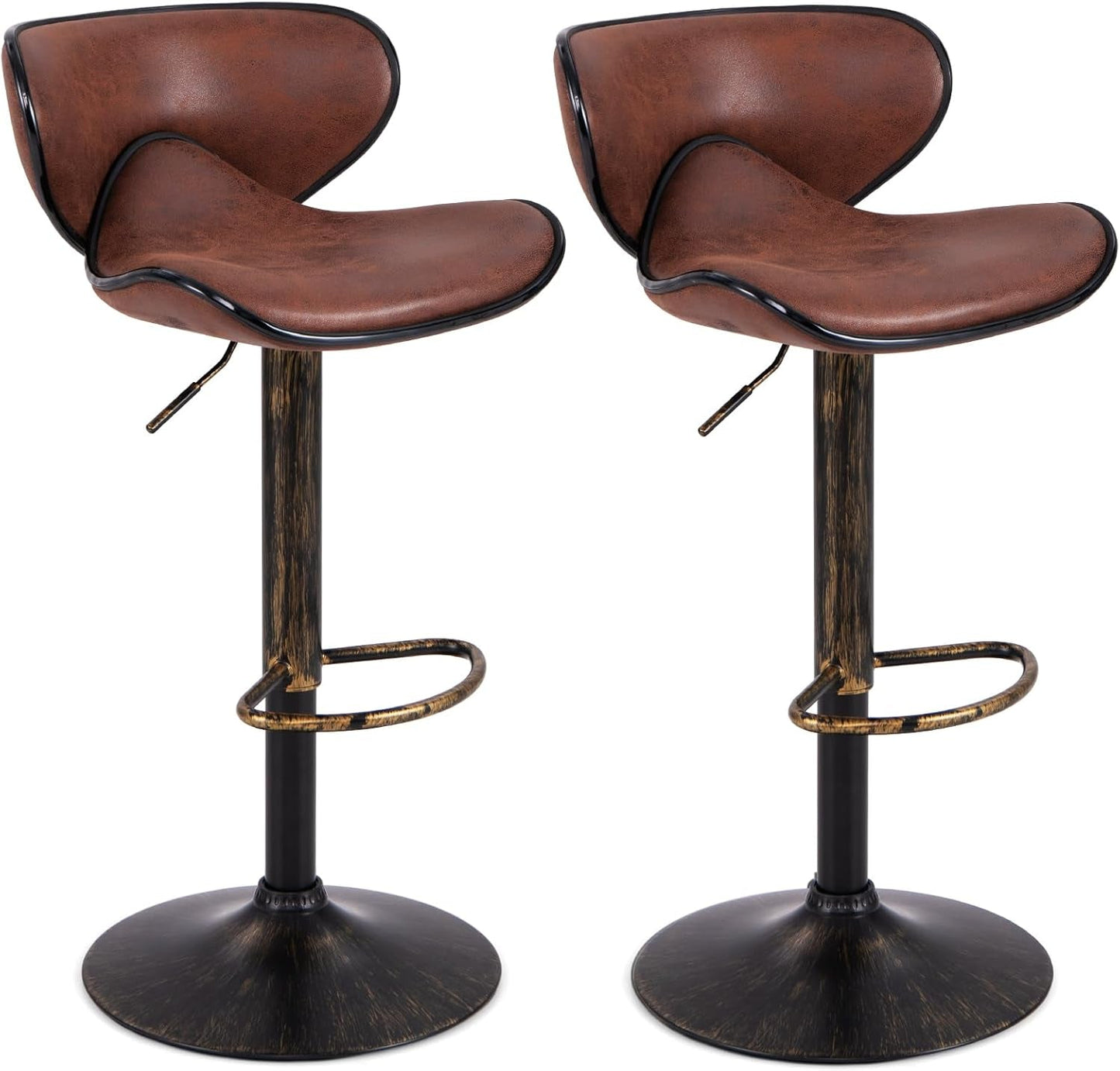 Set of 2 Barstools, Swivel Bar Stool with Backrest, Footrest and Height Adjustable, Counter Barstool for Bar, Kitchen, Dining Room, Living Room and Bistro Pub (Dark Brown, Set of 2)-0
